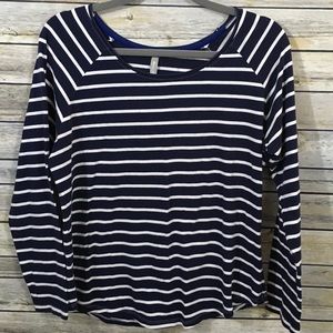 Navy striped bateau neck top